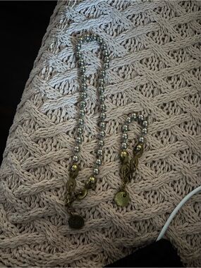 Silver Bead Necklace with Brass Accent Hardware